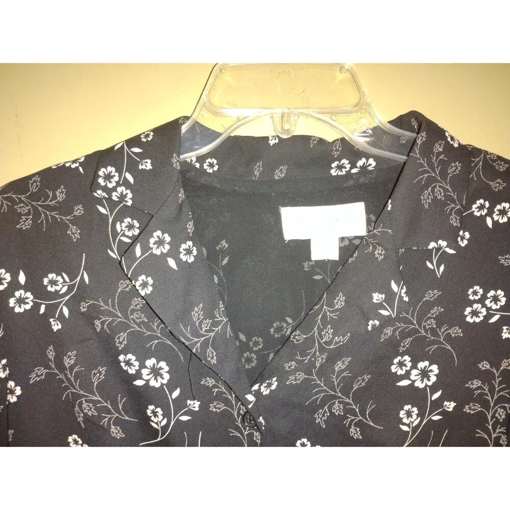 Casual Corner Annex Black White Floral Maxi Dress Sweetheart Collar Button Vneck - Picture 7 of 12